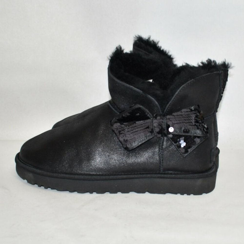 $210 Ugg Mini Sequin Bow Wool Lined Shearling Boo… - image 5